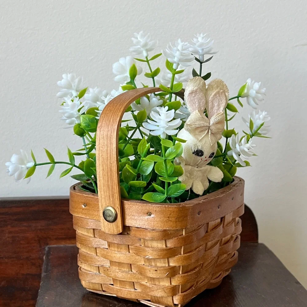 Small Vintage Floral Basket with Vintage Bunny